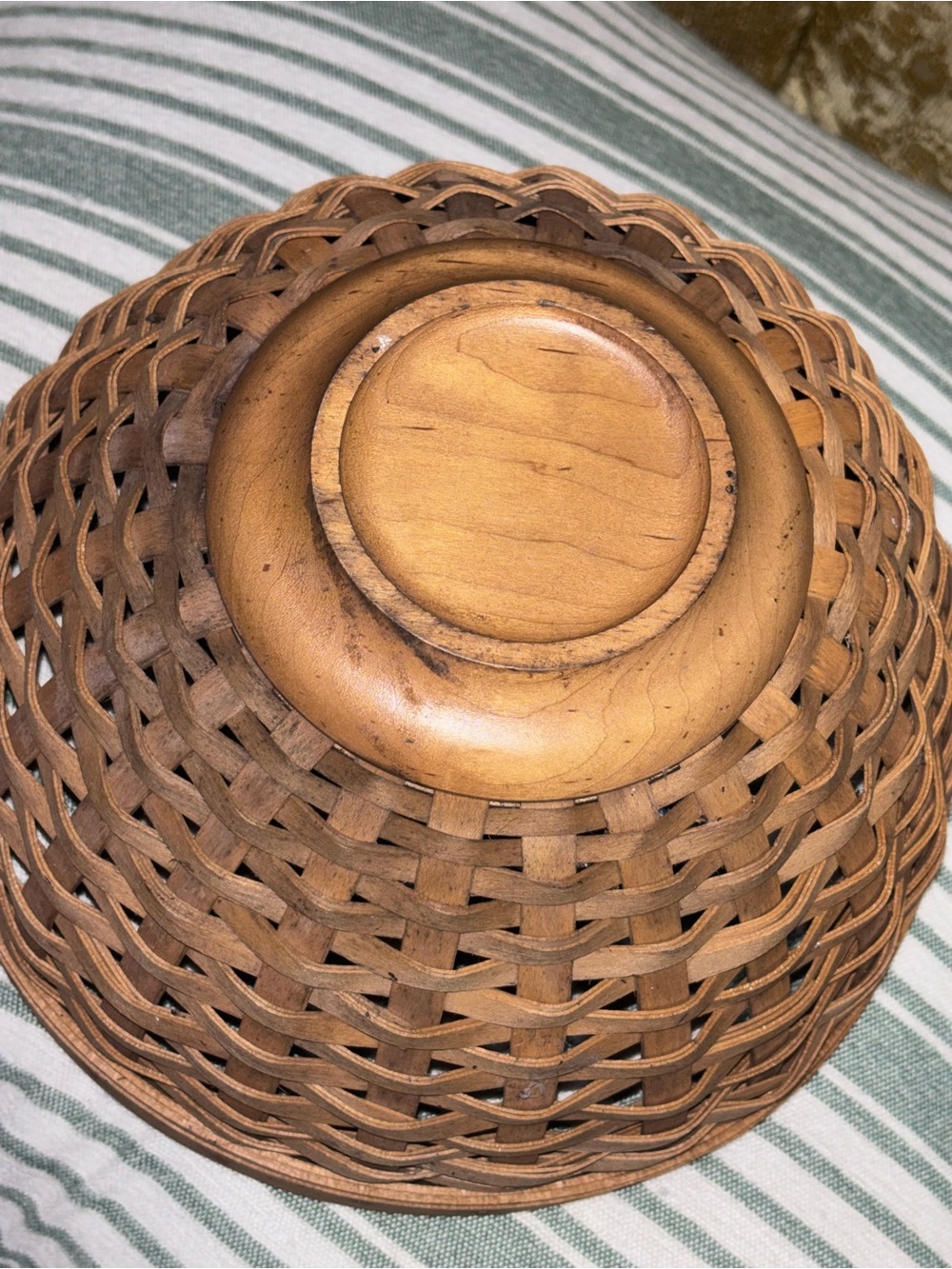 Longaberger Brown Woven Basket with Wood Base